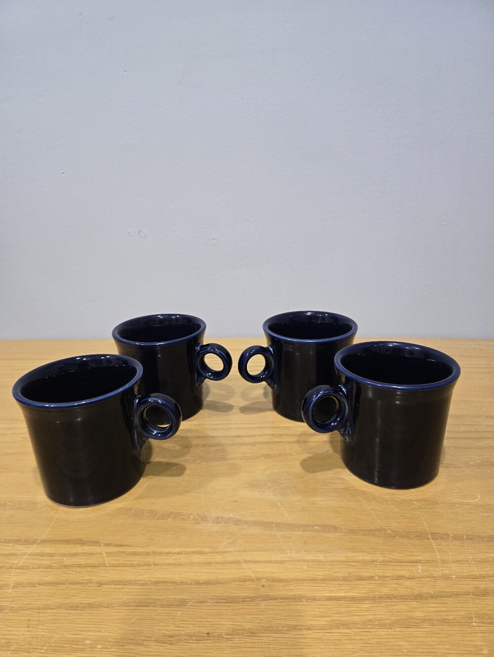Vintage Cobalt Blue Ring-Handle Coffee Mugs Set of 4 - Fiesta Style 3.5"